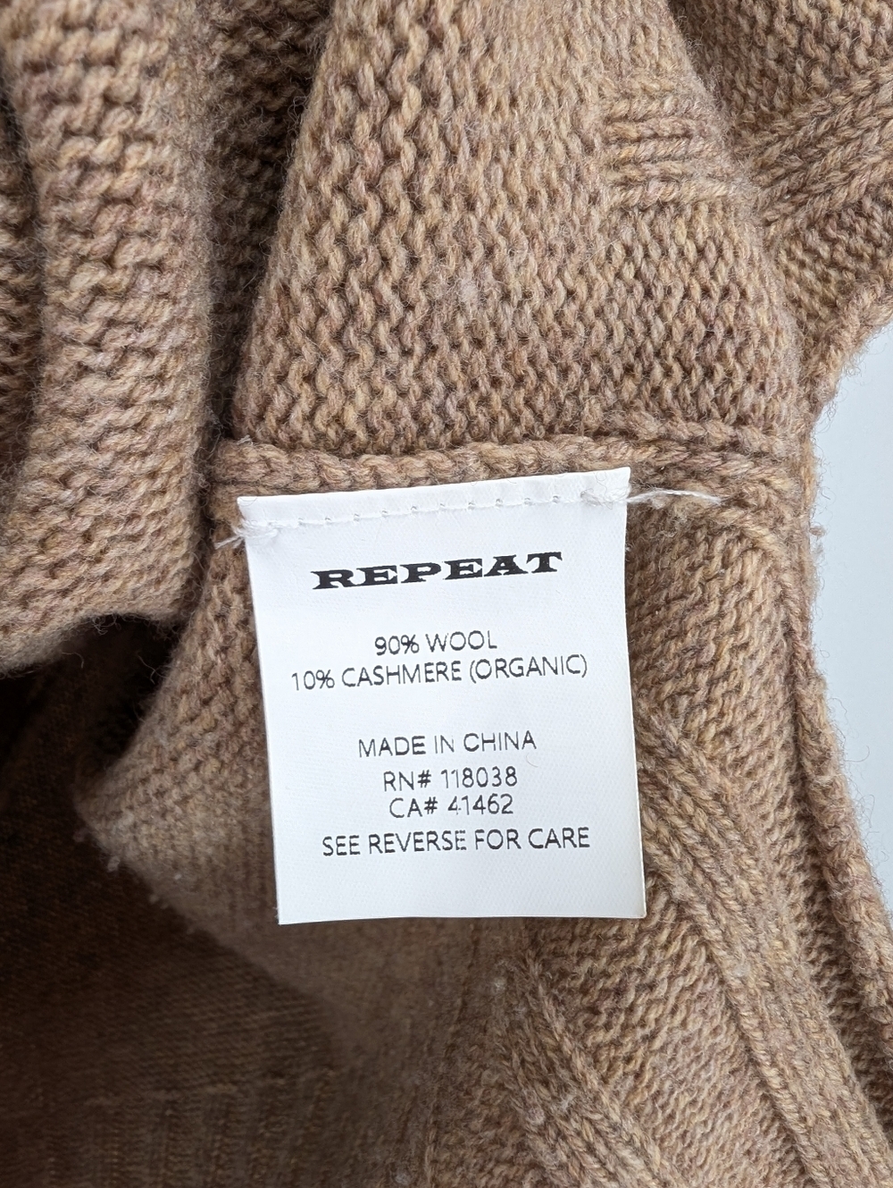REPEAT Wool Cashmere Pullover Sweater Preppy Neutral Knit Tan Camel Size Medium - Picture 5 of 5